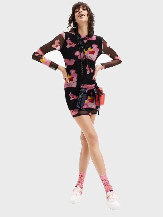 Desigual Γυναίκες Καθημερινά Φορέματα Φόρεμα καθημερινό PINK PANTHER 22WWVK39 Μαύρο Slim Fit 4 Desigual Γυναίκες Καθημερινά Φορέματα Φόρεμα καθημερινό PINK PANTHER 22WWVK39 Μαύρο Slim Fit - Image 2