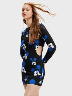 Desigual Γυναίκες Καθημερινά Φορέματα Φόρεμα καθημερινό DISNEY Faces Mickey 22WWVK43 Μαύρο Slim Fit