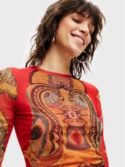 Desigual Γυναίκες Μπλουζάκια Μπλουζάκι MONSIEUR CHRISTIAN LACROIX Groove 22WWTK44 Κόκκινο Slim Fit -Εξοδος Desigual Κατάστημα unnamed file 1100