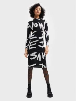 Desigual Γυναίκες Πλεκτά Φορέματα Φόρεμα υφασμάτινο Maya 22WWVK15 Μαύρο Slim Fit