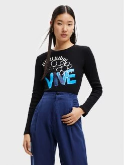 Desigual Γυναίκες Μπλουζάκια Μπλουζάκι Vive 22WWTKA5 Μαύρο Slim Fit