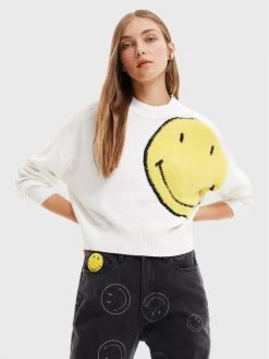 Desigual Γυναίκες Πουλόβερ SMILEY 22WWJFA3 Λευκό Relaxed Fit