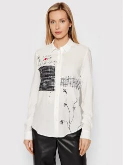 Desigual Γυναίκες Casual Πουκάμισα Πουκάμισο Chicago 22SWCW35 Λευκό Regular Fit