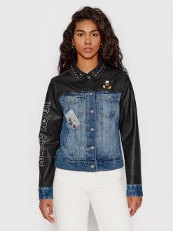 Desigual Γυναίκες Δερμάτινα Μπουφάν Μπουφάν από απομίμηση δέρματος DISNEY Mickey World 22SWEW14 Μαύρο Regular Fit