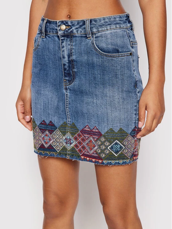 Desigual Γυναίκες Mini Φούστα τζιν Lausana 22SWFD03 Σκούρο μπλε Slim Fit 3 Desigual Γυναίκες Mini Φούστα τζιν Lausana 22SWFD03 Σκούρο μπλε Slim Fit