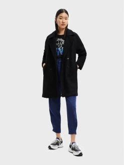 Desigual Γυναίκες Μεταβατικά Παλτά Μάλλινο παλτό London 22WWEW16 Μαύρο Relaxed Fit