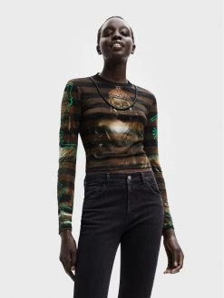 Desigual Γυναίκες Μπλουζάκια Μπλουζάκι Saphir 22WWTKAG Χρυσό Regular Fit