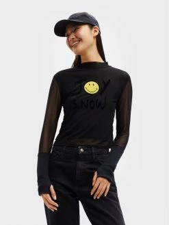 Desigual Γυναίκες Μπλουζάκια Μπλουζάκι SMILEY Ilusion 22WWTK38 Μαύρο Slim Fit