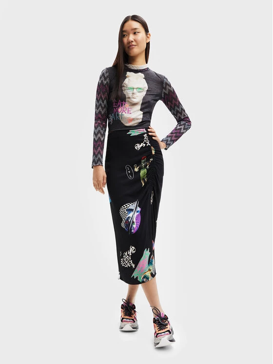 Desigual Γυναίκες Φούστα Midi Collage 22WWFW17 Μαύρο Slim Fit 4 Desigual Γυναίκες Φούστα Midi Collage 22WWFW17 Μαύρο Slim Fit - Image 2