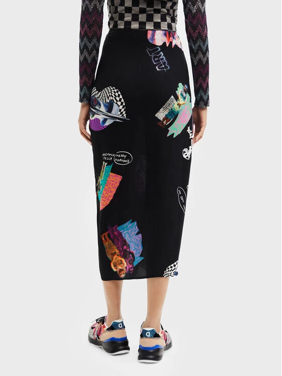 Desigual Γυναίκες Φούστα Midi Collage 22WWFW17 Μαύρο Slim Fit 5 Desigual Γυναίκες Φούστα Midi Collage 22WWFW17 Μαύρο Slim Fit - Image 3