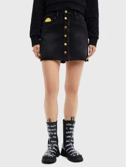 Desigual Γυναίκες Mini Φούστα τζιν SMILEY 22WWFD22 Μαύρο Regular Fit