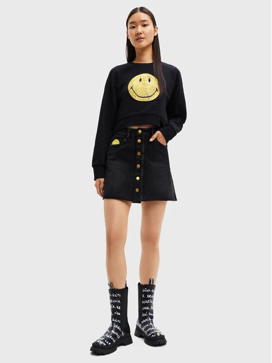 Desigual Γυναίκες Mini Φούστα τζιν SMILEY 22WWFD22 Μαύρο Regular Fit 4 Desigual Γυναίκες Mini Φούστα τζιν SMILEY 22WWFD22 Μαύρο Regular Fit - Image 2