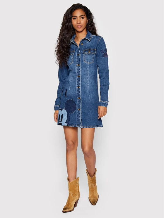 Desigual Γυναίκες Φορέματα σε Στυλ Πουκάμισο & Σεμιζιέ Φόρεμα τζιν DISNEY Mickey Patch 22SWVD06 Σκούρο μπλε Slim Fit 4 Desigual Γυναίκες Φορέματα σε Στυλ Πουκάμισο & Σεμιζιέ Φόρεμα τζιν DISNEY Mickey Patch 22SWVD06 Σκούρο μπλε Slim Fit - Image 2