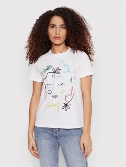 Desigual Γυναίκες T-shirts T-Shirt Faces 22SWTKAB Λευκό Regular Fit