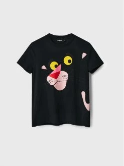 Desigual Γυναίκες T-shirts T-Shirt PINK PANTHER Hello Hello 22WWTK66 Μαύρο Regular Fit -Εξοδος Desigual Κατάστημα unnamed file 395