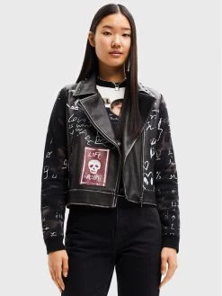 Desigual Γυναίκες Δερμάτινα Μπουφάν Μπουφάν από απομίμηση δέρματος Portland 22WWEW07 Μαύρο Regular Fit