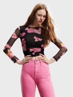 Desigual Γυναίκες Μπλουζάκια Μπλουζάκι PINK PANTHER Pink Panther 22WWTK67 Μαύρο Slim Fit