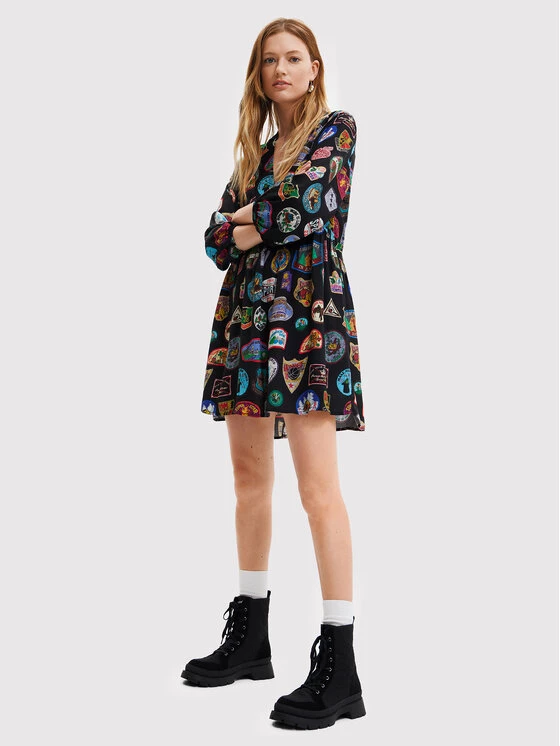 Desigual Γυναίκες Καθημερινά Φορέματα Φόρεμα καθημερινό Stamp 22WWVW71 Μαύρο Regular Fit 3 Desigual Γυναίκες Καθημερινά Φορέματα Φόρεμα καθημερινό Stamp 22WWVW71 Μαύρο Regular Fit