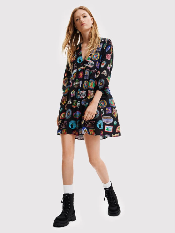 Desigual Γυναίκες Καθημερινά Φορέματα Φόρεμα καθημερινό Stamp 22WWVW71 Μαύρο Regular Fit 4 Desigual Γυναίκες Καθημερινά Φορέματα Φόρεμα καθημερινό Stamp 22WWVW71 Μαύρο Regular Fit - Image 2