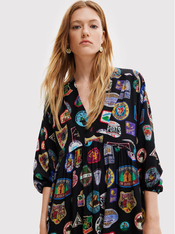 Desigual Γυναίκες Καθημερινά Φορέματα Φόρεμα καθημερινό Stamp 22WWVW71 Μαύρο Regular Fit 6 Desigual Γυναίκες Καθημερινά Φορέματα Φόρεμα καθημερινό Stamp 22WWVW71 Μαύρο Regular Fit - Image 4