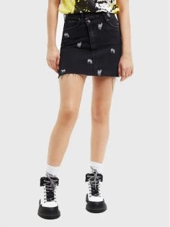 Desigual Γυναίκες Mini Φούστα τζιν Shitake 22WWFD05 Μαύρο Slim Fit