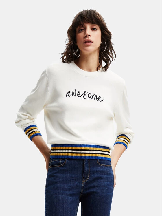 Desigual Γυναίκες Πουλόβερ Mara 22WWJF15 Λευκό Regular Fit 3 Desigual Γυναίκες Πουλόβερ Mara 22WWJF15 Λευκό Regular Fit