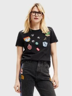 Desigual Γυναίκες T-shirts T-Shirt Horizonte 22WWTKA3 Μαύρο Regular Fit